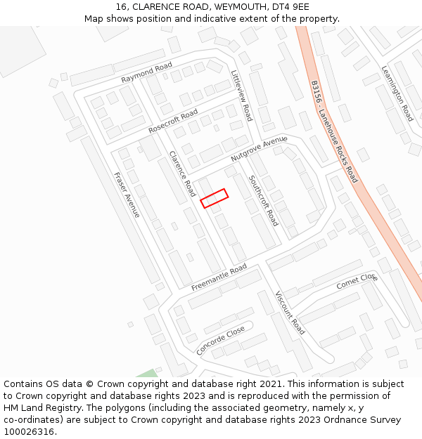 16, CLARENCE ROAD, WEYMOUTH, DT4 9EE: Location map and indicative extent of plot