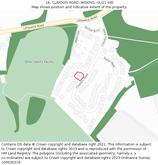 16, CLAYDON ROAD, WOKING, GU21 4XE: Location map and indicative extent of plot