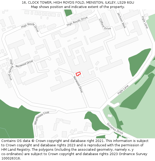 16, CLOCK TOWER, HIGH ROYDS FOLD, MENSTON, ILKLEY, LS29 6GU: Location map and indicative extent of plot