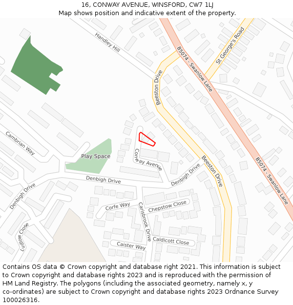 16, CONWAY AVENUE, WINSFORD, CW7 1LJ: Location map and indicative extent of plot