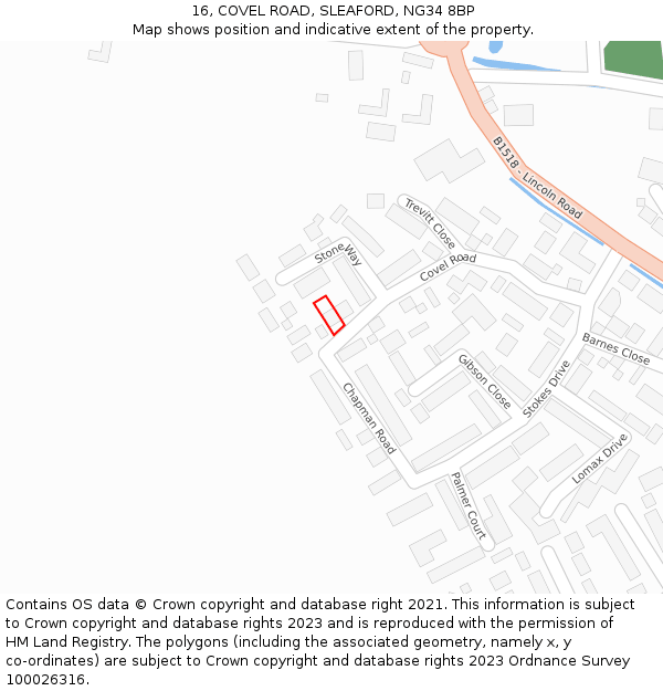 16, COVEL ROAD, SLEAFORD, NG34 8BP: Location map and indicative extent of plot