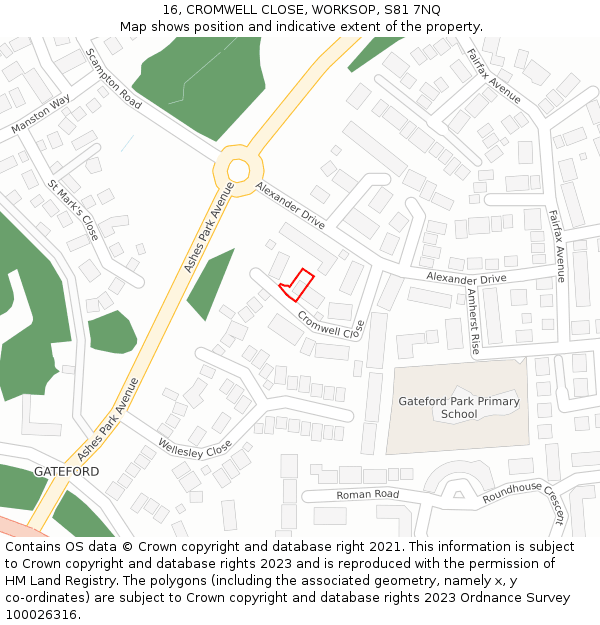 16, CROMWELL CLOSE, WORKSOP, S81 7NQ: Location map and indicative extent of plot