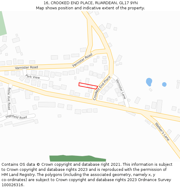 16, CROOKED END PLACE, RUARDEAN, GL17 9YN: Location map and indicative extent of plot