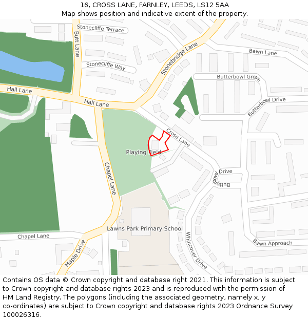 16, CROSS LANE, FARNLEY, LEEDS, LS12 5AA: Location map and indicative extent of plot