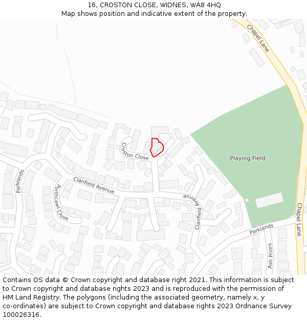 16, CROSTON CLOSE, WIDNES, WA8 4HQ: Location map and indicative extent of plot