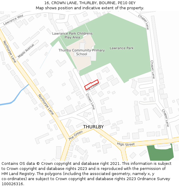 16, CROWN LANE, THURLBY, BOURNE, PE10 0EY: Location map and indicative extent of plot
