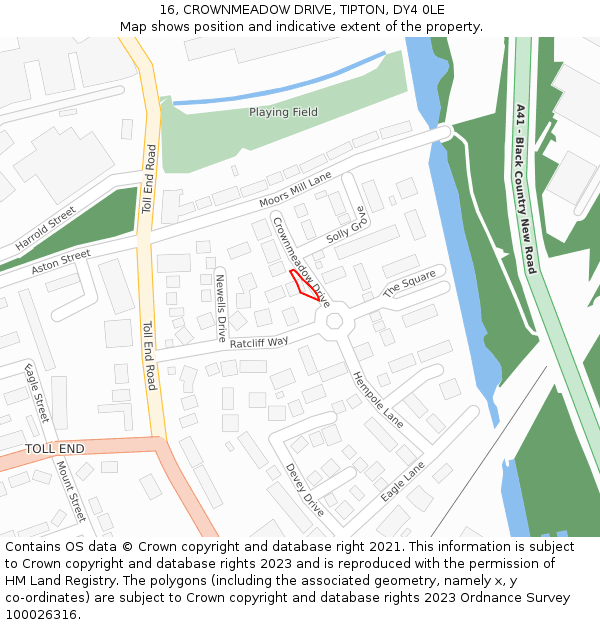 16, CROWNMEADOW DRIVE, TIPTON, DY4 0LE: Location map and indicative extent of plot