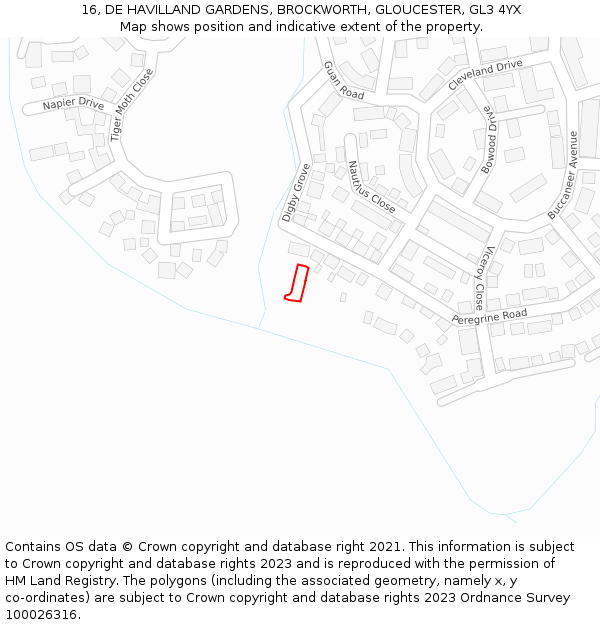 16, DE HAVILLAND GARDENS, BROCKWORTH, GLOUCESTER, GL3 4YX: Location map and indicative extent of plot