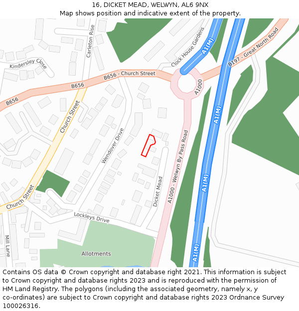 16, DICKET MEAD, WELWYN, AL6 9NX: Location map and indicative extent of plot