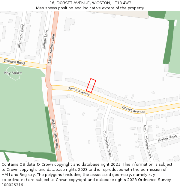 16, DORSET AVENUE, WIGSTON, LE18 4WB: Location map and indicative extent of plot