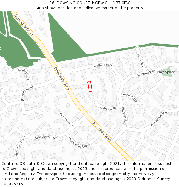 16, DOWSING COURT, NORWICH, NR7 0RW: Location map and indicative extent of plot