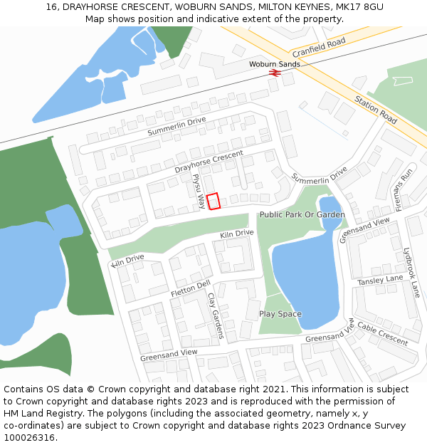 16, DRAYHORSE CRESCENT, WOBURN SANDS, MILTON KEYNES, MK17 8GU: Location map and indicative extent of plot