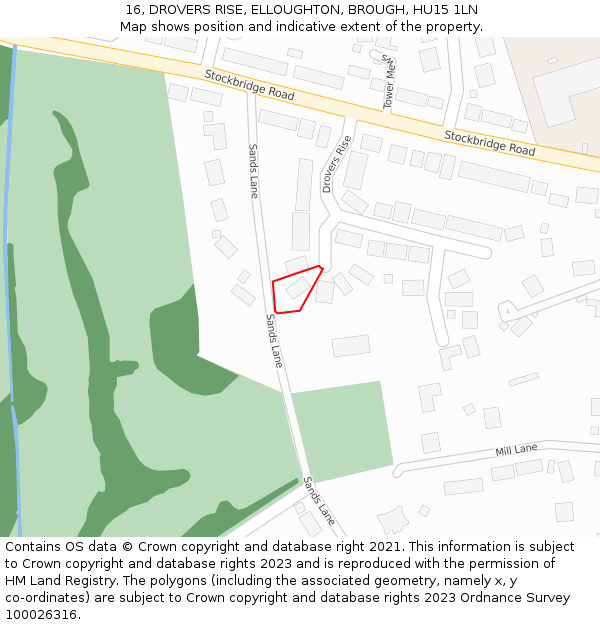 16, DROVERS RISE, ELLOUGHTON, BROUGH, HU15 1LN: Location map and indicative extent of plot