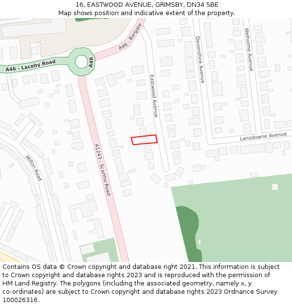 16, EASTWOOD AVENUE, GRIMSBY, DN34 5BE: Location map and indicative extent of plot