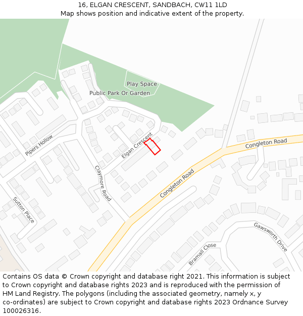 16, ELGAN CRESCENT, SANDBACH, CW11 1LD: Location map and indicative extent of plot