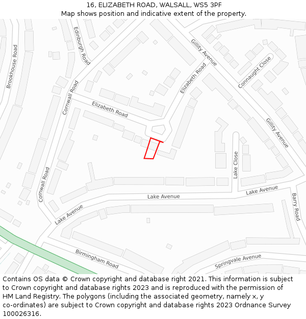 16, ELIZABETH ROAD, WALSALL, WS5 3PF: Location map and indicative extent of plot