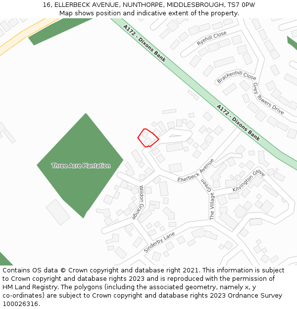 16, ELLERBECK AVENUE, NUNTHORPE, MIDDLESBROUGH, TS7 0PW: Location map and indicative extent of plot