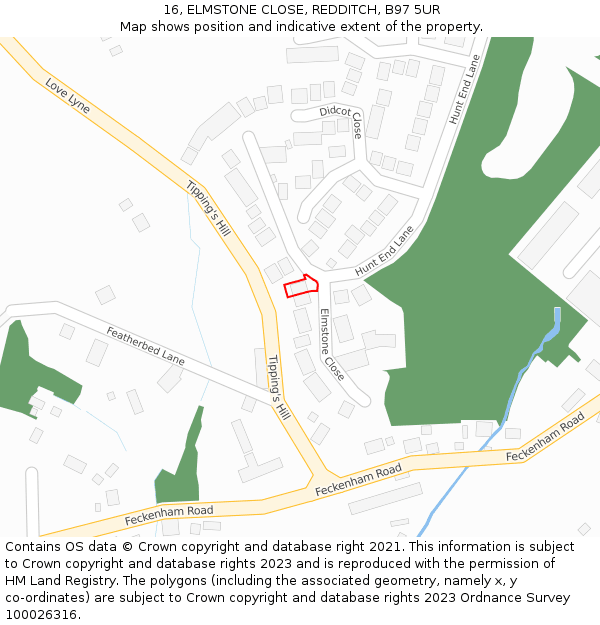 16, ELMSTONE CLOSE, REDDITCH, B97 5UR: Location map and indicative extent of plot