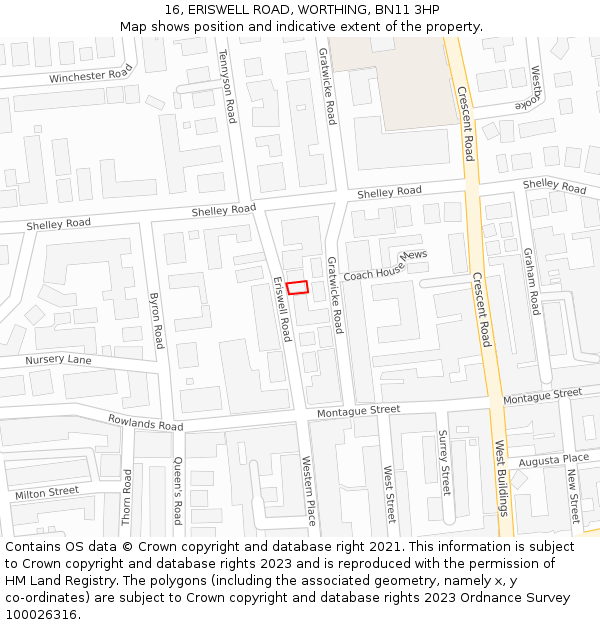 16, ERISWELL ROAD, WORTHING, BN11 3HP: Location map and indicative extent of plot