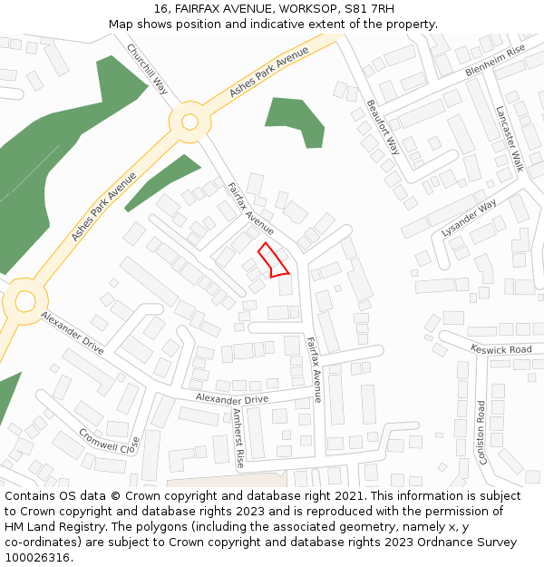 16, FAIRFAX AVENUE, WORKSOP, S81 7RH: Location map and indicative extent of plot