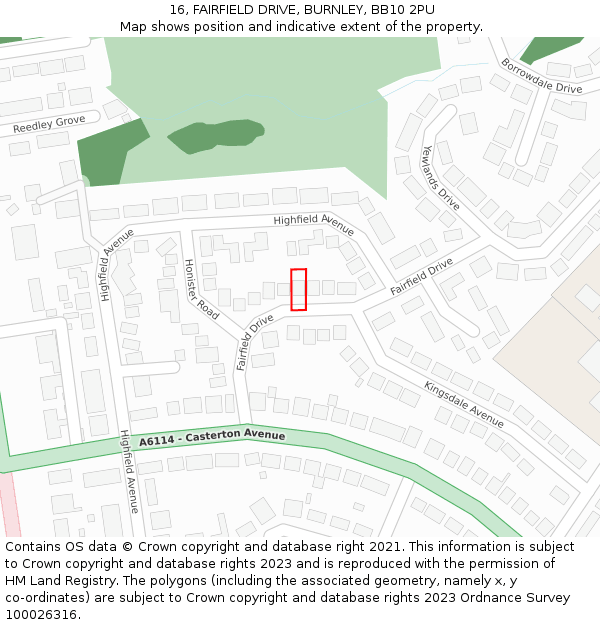 16, FAIRFIELD DRIVE, BURNLEY, BB10 2PU: Location map and indicative extent of plot