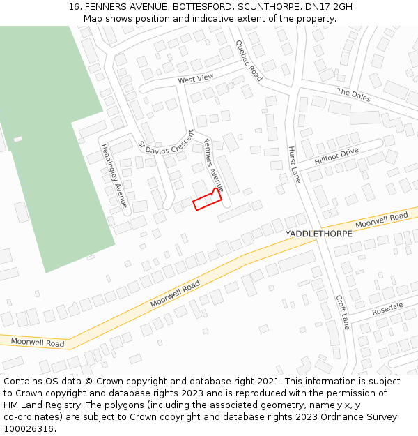 16, FENNERS AVENUE, BOTTESFORD, SCUNTHORPE, DN17 2GH: Location map and indicative extent of plot