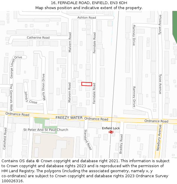 16, FERNDALE ROAD, ENFIELD, EN3 6DH: Location map and indicative extent of plot