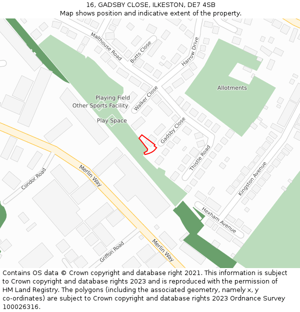 16, GADSBY CLOSE, ILKESTON, DE7 4SB: Location map and indicative extent of plot