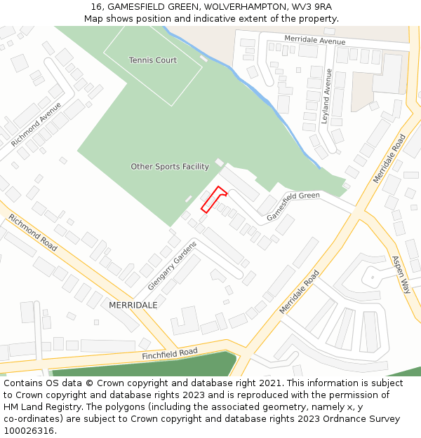 16, GAMESFIELD GREEN, WOLVERHAMPTON, WV3 9RA: Location map and indicative extent of plot
