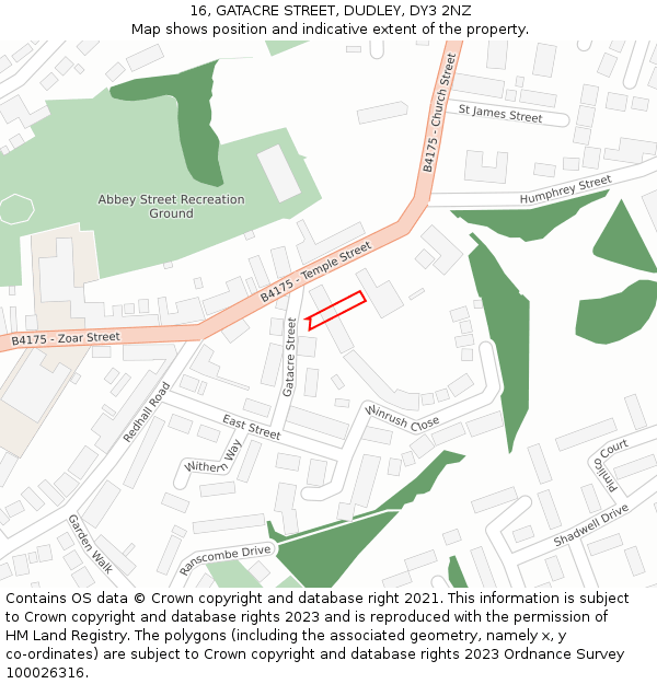 16, GATACRE STREET, DUDLEY, DY3 2NZ: Location map and indicative extent of plot