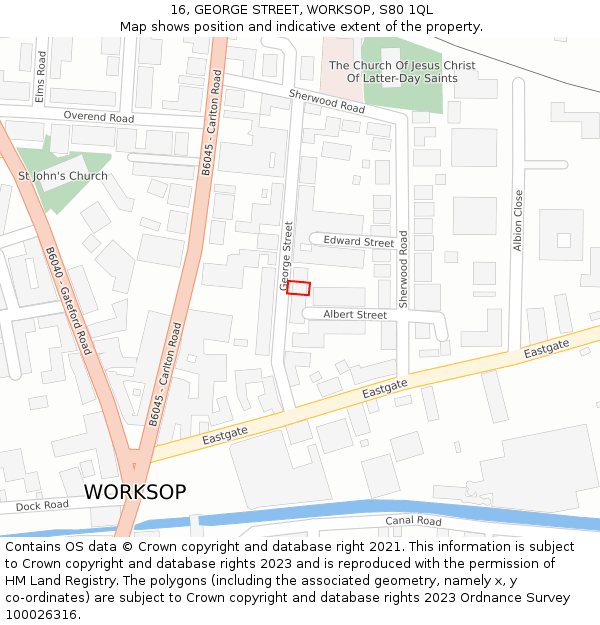 16, GEORGE STREET, WORKSOP, S80 1QL: Location map and indicative extent of plot