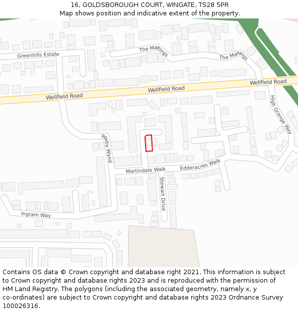 16, GOLDSBOROUGH COURT, WINGATE, TS28 5PR: Location map and indicative extent of plot