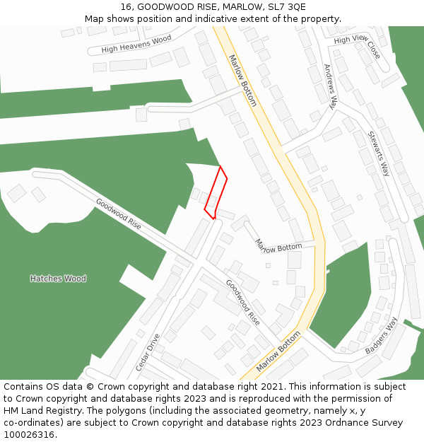 16, GOODWOOD RISE, MARLOW, SL7 3QE: Location map and indicative extent of plot