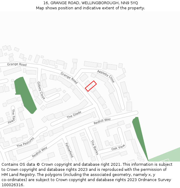16, GRANGE ROAD, WELLINGBOROUGH, NN9 5YQ: Location map and indicative extent of plot