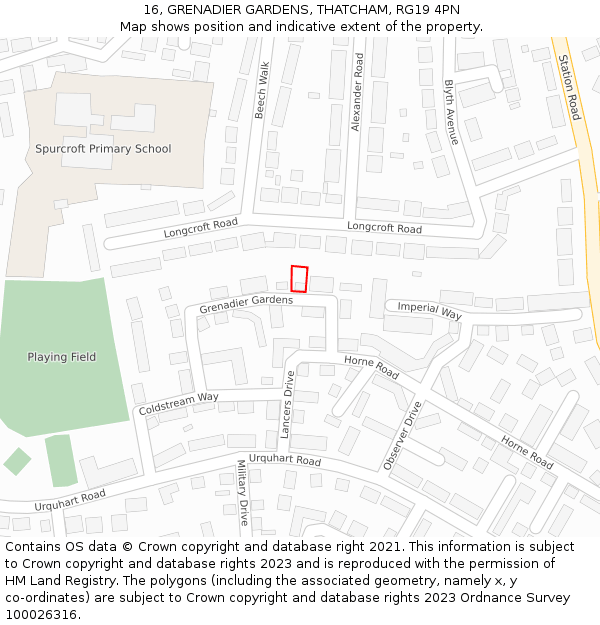 16, GRENADIER GARDENS, THATCHAM, RG19 4PN: Location map and indicative extent of plot