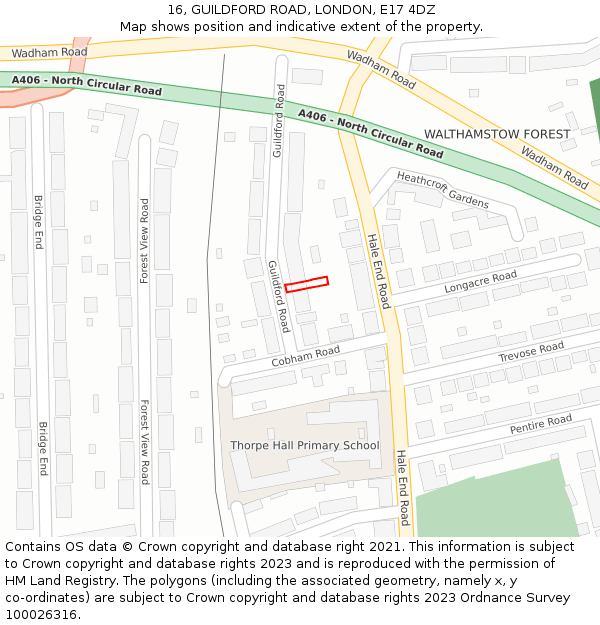 16, GUILDFORD ROAD, LONDON, E17 4DZ: Location map and indicative extent of plot