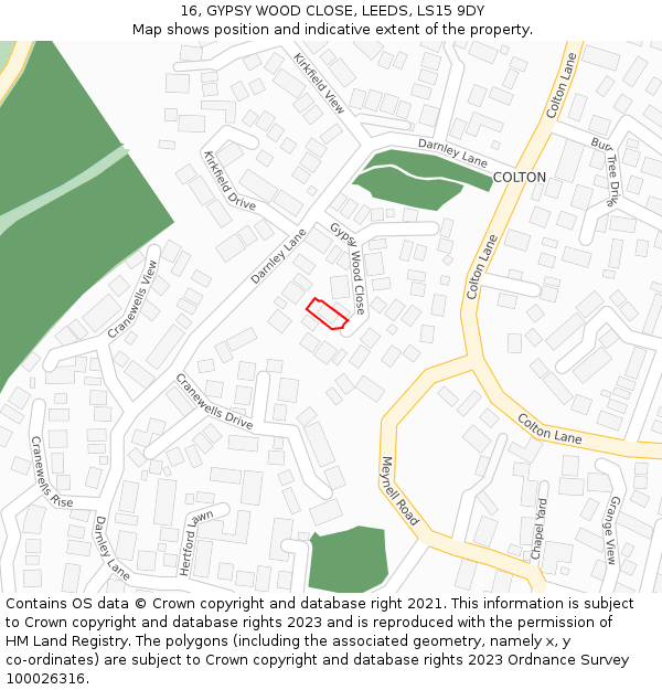 16, GYPSY WOOD CLOSE, LEEDS, LS15 9DY: Location map and indicative extent of plot