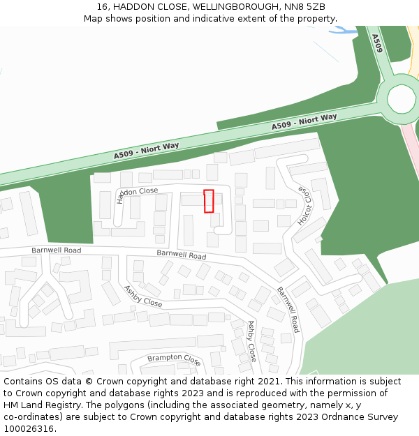 16, HADDON CLOSE, WELLINGBOROUGH, NN8 5ZB: Location map and indicative extent of plot