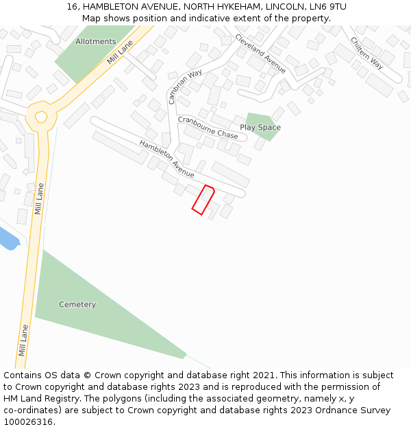 16, HAMBLETON AVENUE, NORTH HYKEHAM, LINCOLN, LN6 9TU: Location map and indicative extent of plot