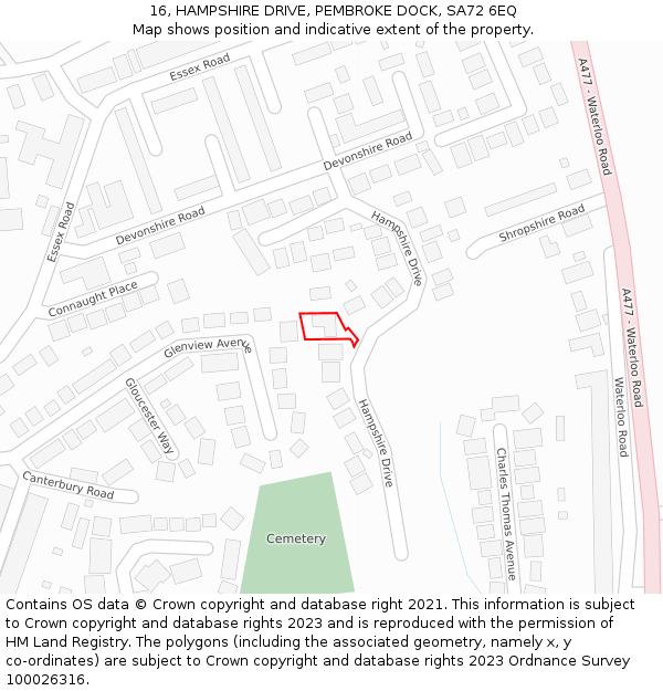 16, HAMPSHIRE DRIVE, PEMBROKE DOCK, SA72 6EQ: Location map and indicative extent of plot