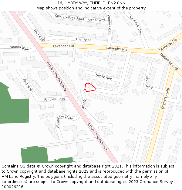 16, HARDY WAY, ENFIELD, EN2 8NN: Location map and indicative extent of plot