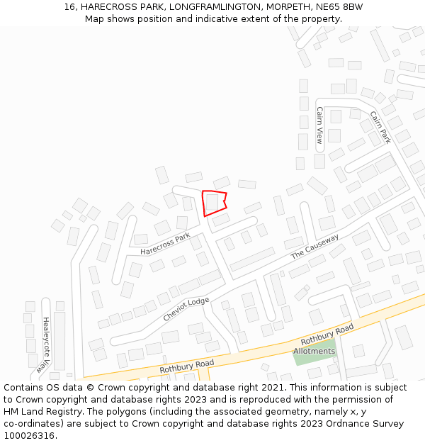 16, HARECROSS PARK, LONGFRAMLINGTON, MORPETH, NE65 8BW: Location map and indicative extent of plot