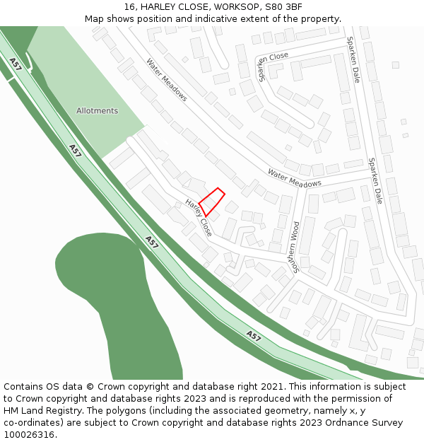 16, HARLEY CLOSE, WORKSOP, S80 3BF: Location map and indicative extent of plot