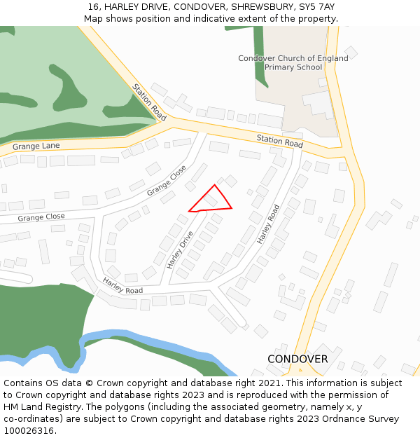 16, HARLEY DRIVE, CONDOVER, SHREWSBURY, SY5 7AY: Location map and indicative extent of plot