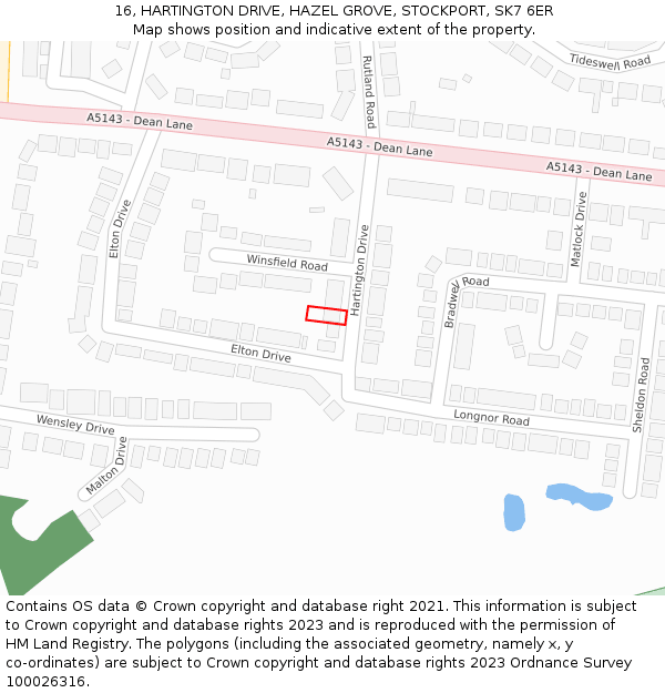 16, HARTINGTON DRIVE, HAZEL GROVE, STOCKPORT, SK7 6ER: Location map and indicative extent of plot