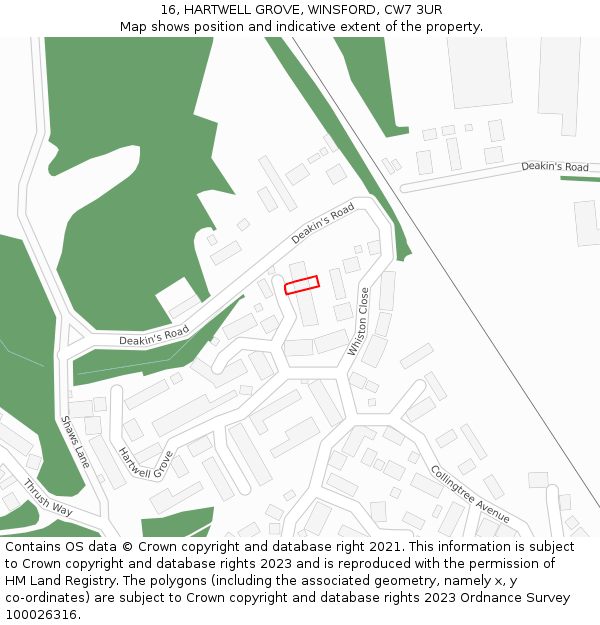 16, HARTWELL GROVE, WINSFORD, CW7 3UR: Location map and indicative extent of plot