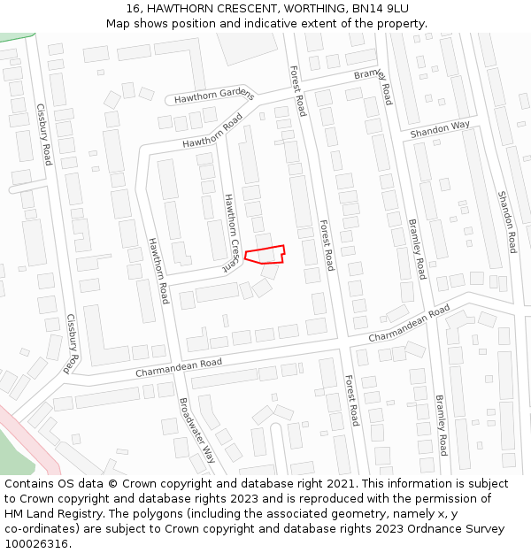 16, HAWTHORN CRESCENT, WORTHING, BN14 9LU: Location map and indicative extent of plot