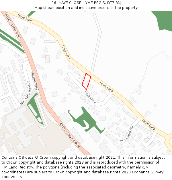 16, HAYE CLOSE, LYME REGIS, DT7 3NJ: Location map and indicative extent of plot