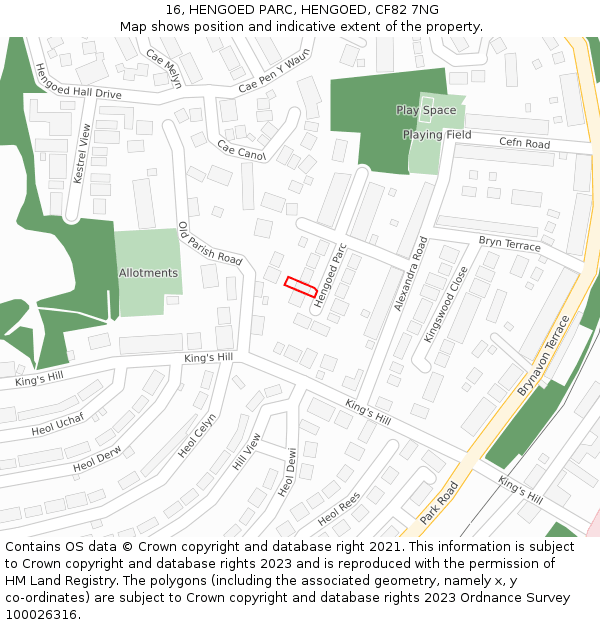 16, HENGOED PARC, HENGOED, CF82 7NG: Location map and indicative extent of plot