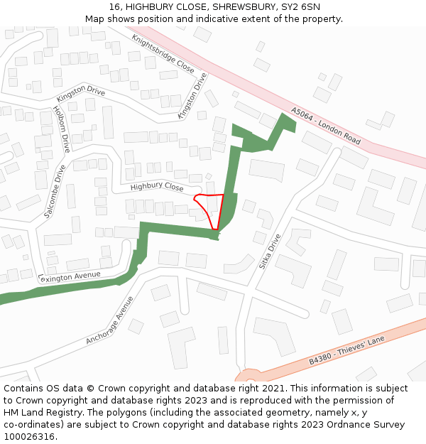 16, HIGHBURY CLOSE, SHREWSBURY, SY2 6SN: Location map and indicative extent of plot